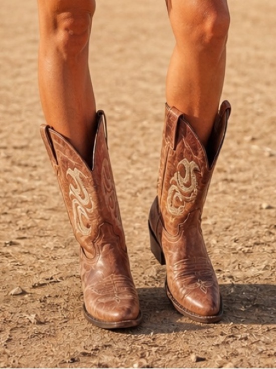 Justin Boots Shoes - Justin Bent Rail Cowgirl Boots Cognac Tan Leather Mid-Calf Western